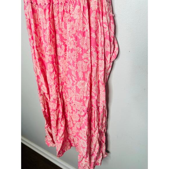 THE GREAT Pink Floral Tiered The Whipstitched Plumeria Midi Dress Size 1 - Picture 11 of 12